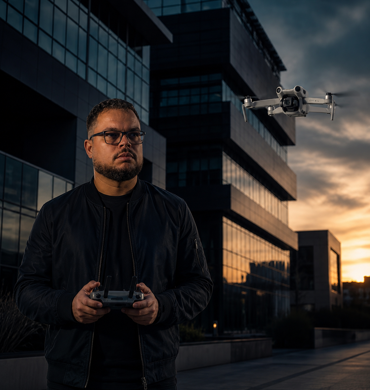 Euzebio Rocha operando um drone profissional