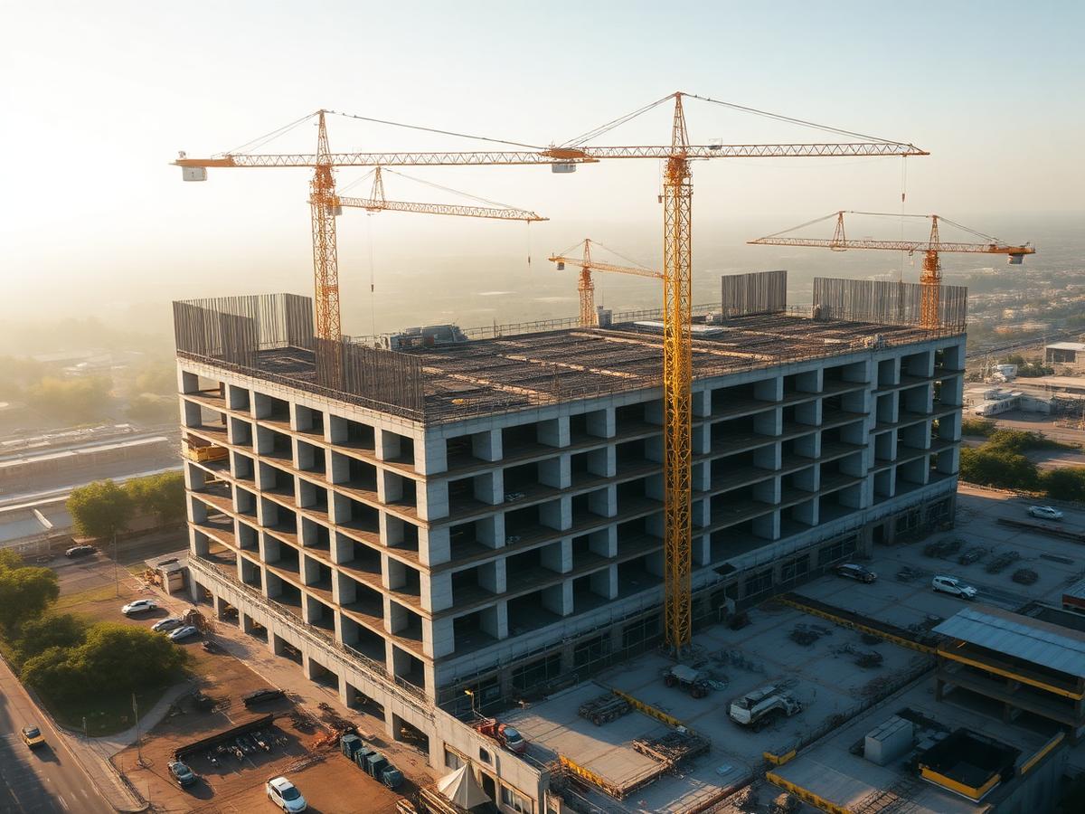 Filmagem aérea de obra em andamento